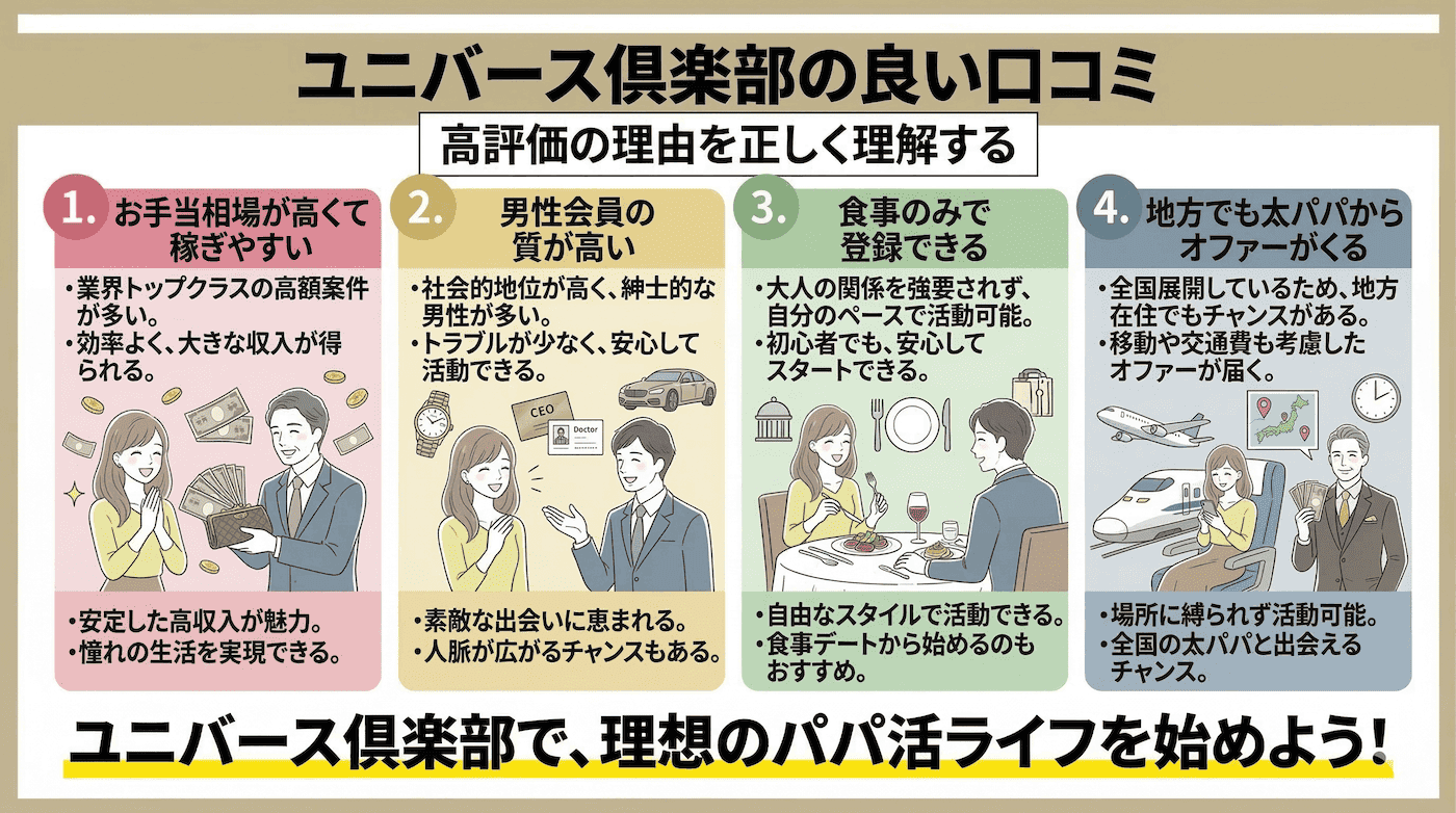 ユニバース倶楽部の良い口コミ