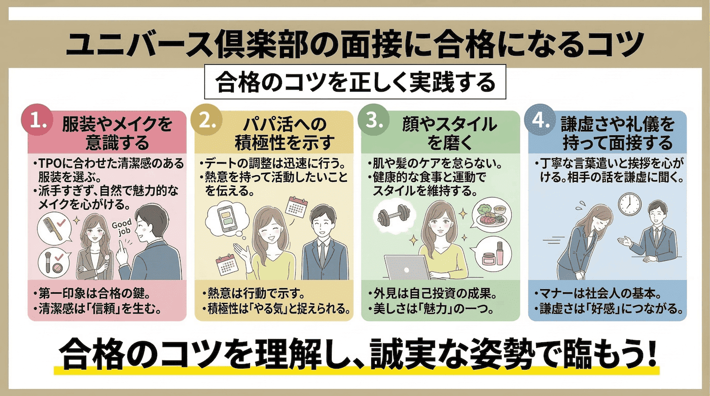 ユニバース倶楽部の面接に合格になるコツ