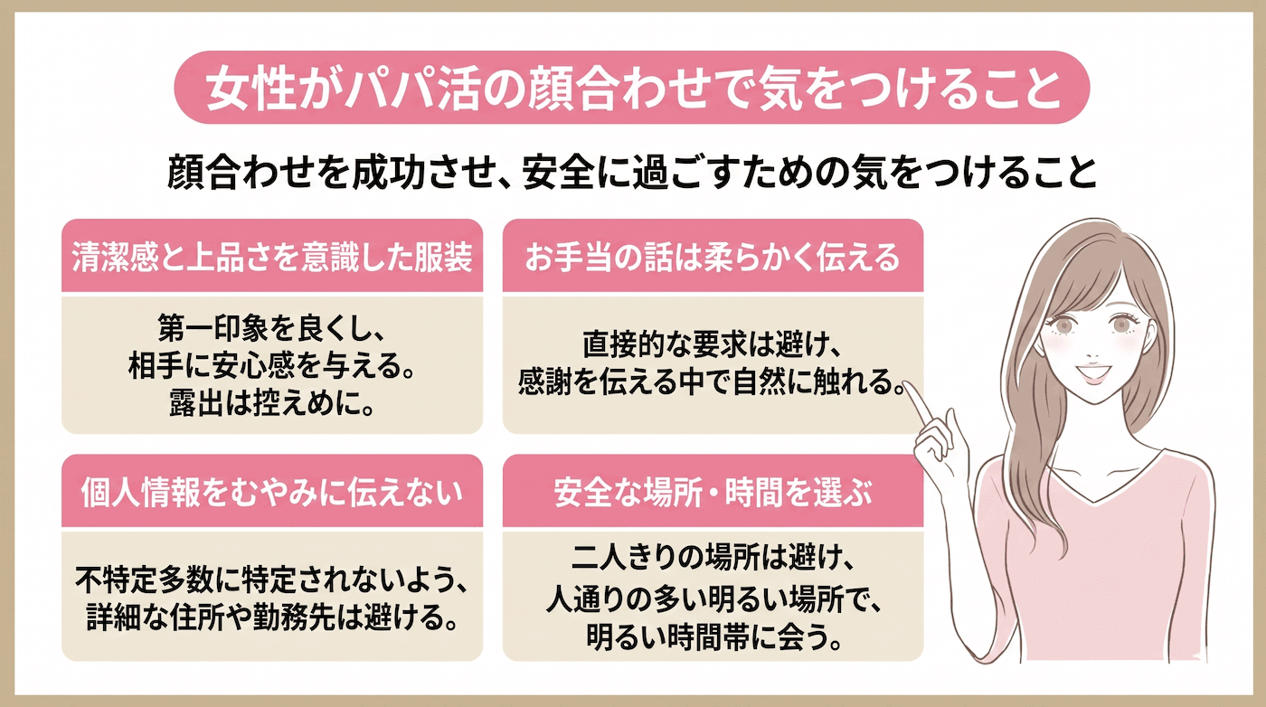女性がパパ活の顔合わせで気をつけること