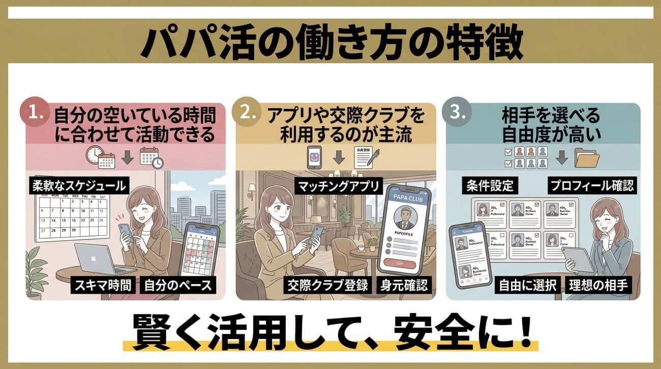 パパ活とキャバ嬢の働き方の違い｜パパ活の働き方