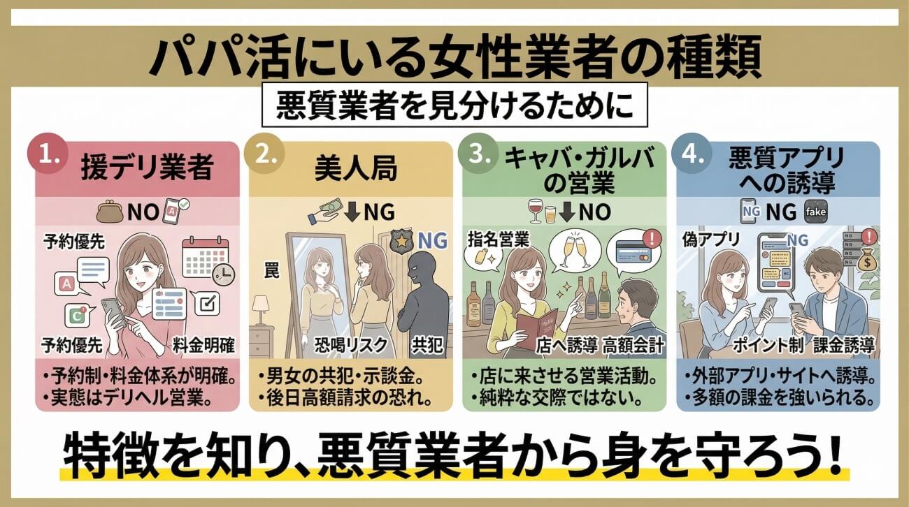 パパ活の女性の業者の種類