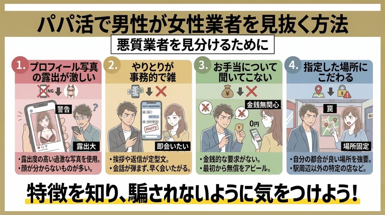 パパ活で男性が女性業者を見抜く方法