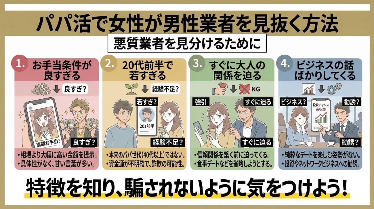 パパ活で女性が男性業者を見抜く方法