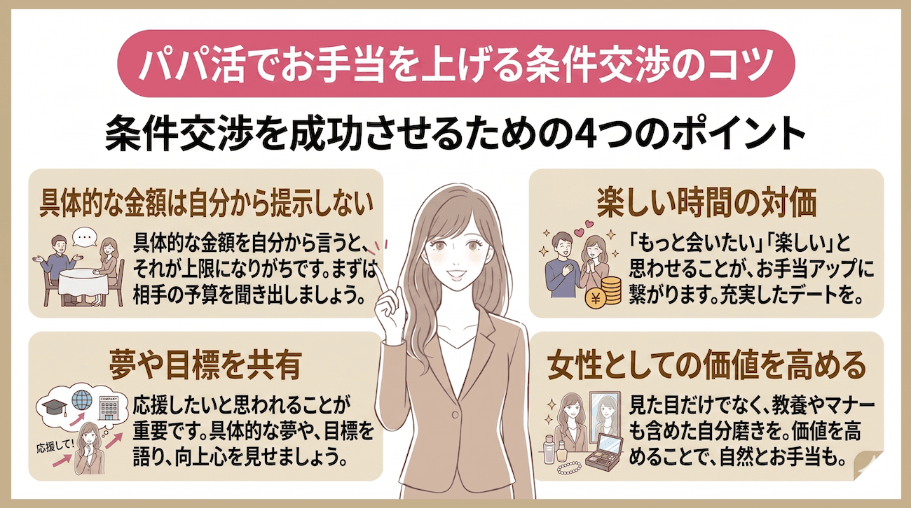 パパ活でお手当を上げる条件交渉のコツ