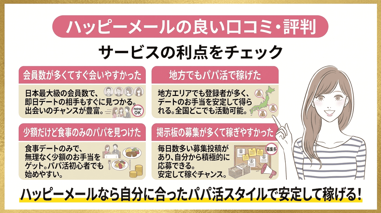 ハッピーメールのパパ活の良い口コミ・評判