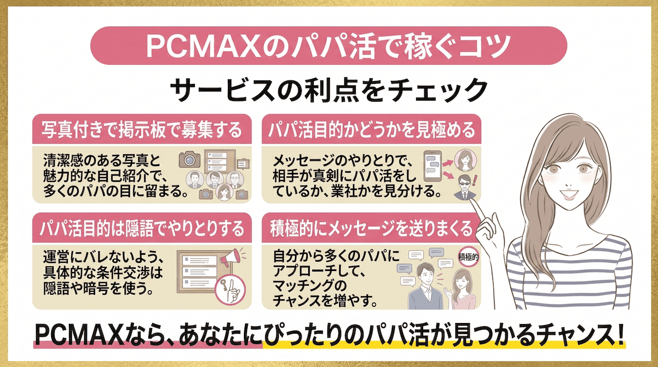 PCMAXのパパ活で稼ぐコツ