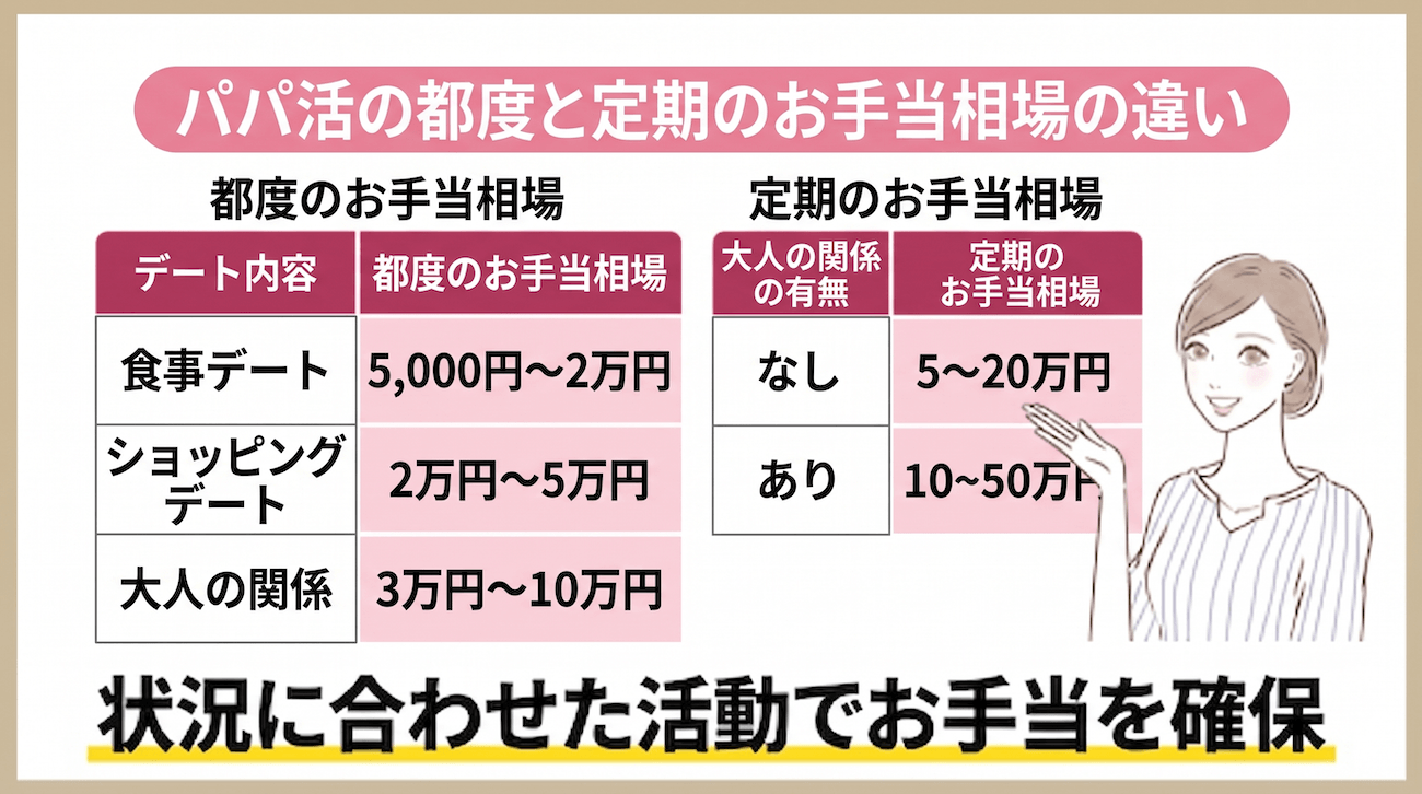 パパ活の都度と定期のお手当相場の違い