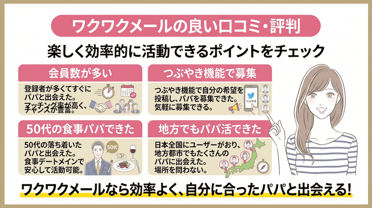 ワクワクメールのパパ活の良い口コミ・評判